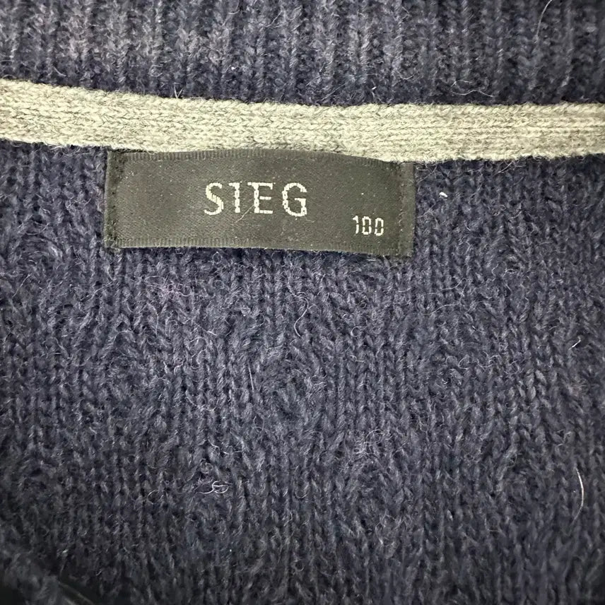 [BUNJANG] ZIG 배색 라운드넥 니트 스웨터 네이비그레이 / [100/남성95~105] 지이그 배색 라운드넥 니트 스웨터 네이비그레이