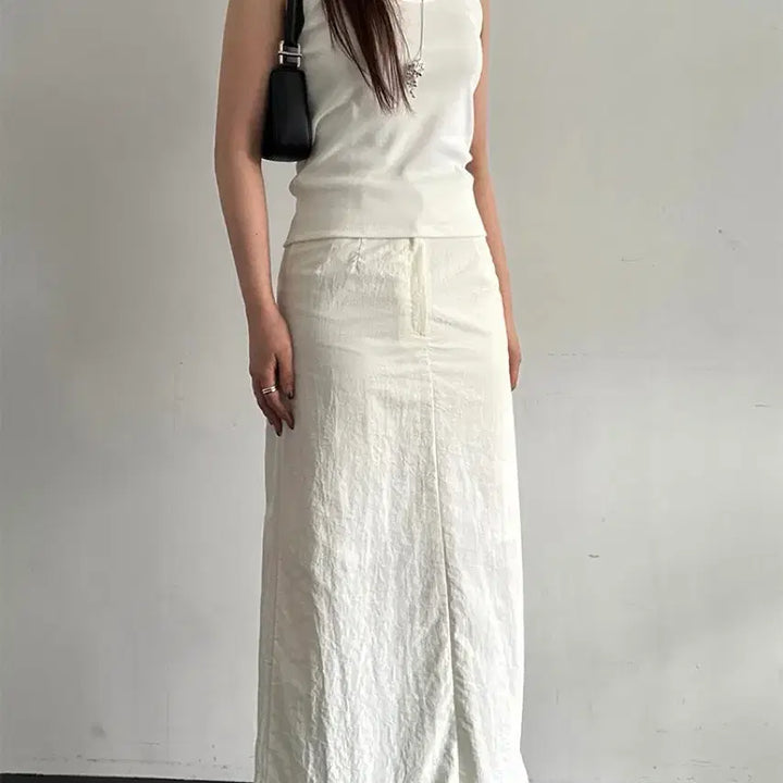 [BUNJANG] Unbranded Two Slit Nylon Long Skirt S / 새상품 / 투 슬릿 나일론 롱스커트 s