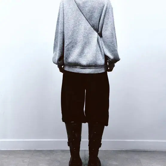 [BUNJANG] DINIIT Logo Knit Hoodie Gray / 다이닛 로고 니트 후드티 그레이