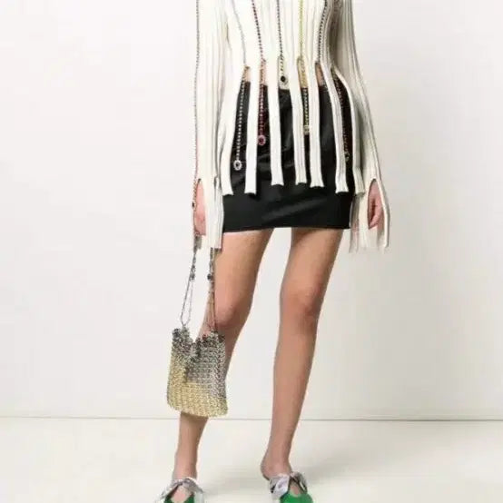 [BUNJANG] Imported White Beaded Knit Sweater / 새상품 수입 비즈니트