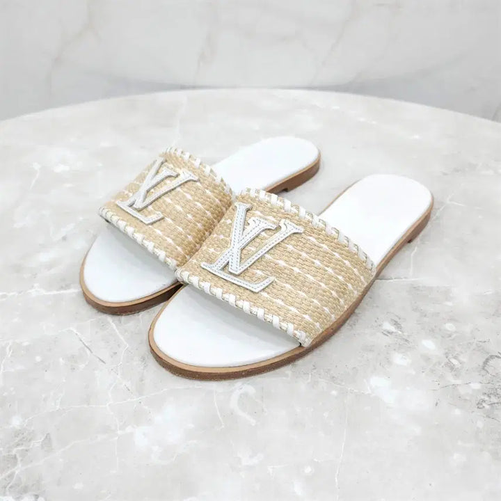 [BUNJANG] Louis Vuitton LV Monogram Rattan Sandals / 38 / 루이비통 LV 모노그램 라탄 샌들 슬리퍼