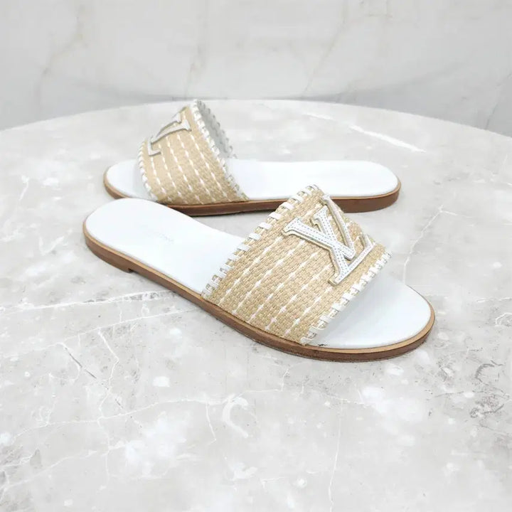[BUNJANG] Louis Vuitton LV Monogram Rattan Sandals / 38 / 루이비통 LV 모노그램 라탄 샌들 슬리퍼
