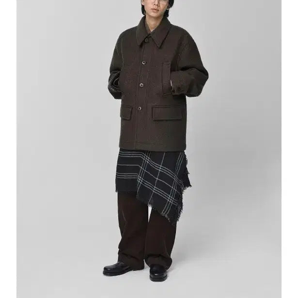 [BUNJANG] Millo Archive Rude Boucle Half Coat - Khaki Brown XL / 밀로 아카이브 루드 부클레 하프코트 카키브라운 XL