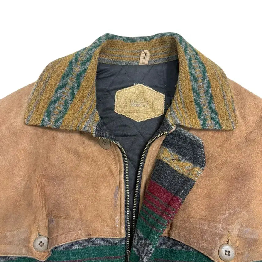 [BUNJANG] Woolrich Leather Aztec Wool Jacket / 울리치 레더 아즈텍 울 자켓