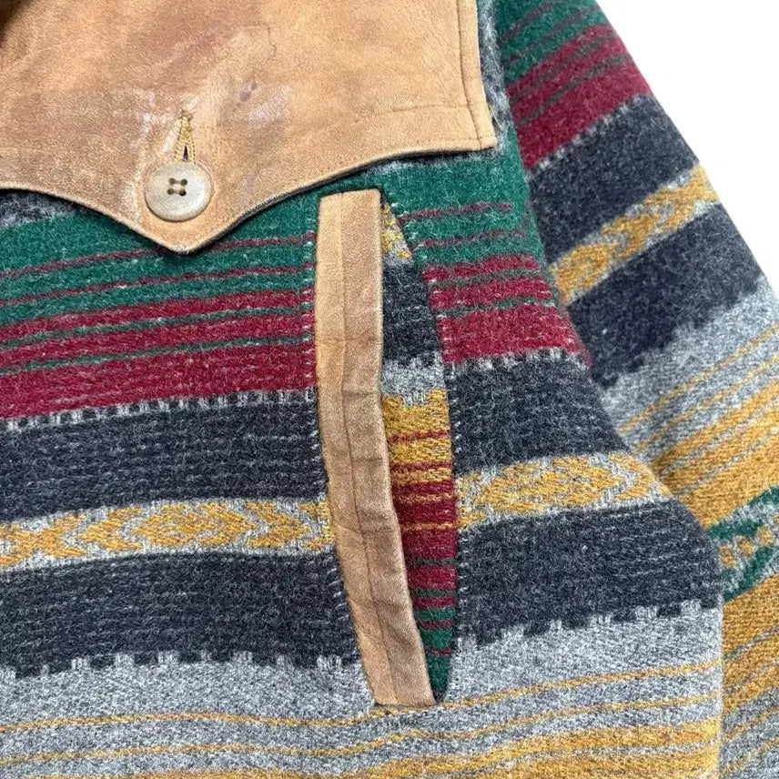 [BUNJANG] Woolrich Leather Aztec Wool Jacket / 울리치 레더 아즈텍 울 자켓