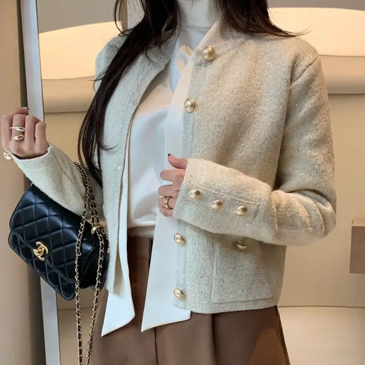 [BUNJANG] Chix Label Sequin Jacket Cardigan - Ivory / 칙스라벨 시퀸자켓가디건 아이보리