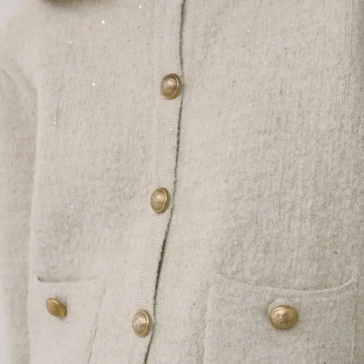 [BUNJANG] Chix Label Sequin Jacket Cardigan - Ivory / 칙스라벨 시퀸자켓가디건 아이보리