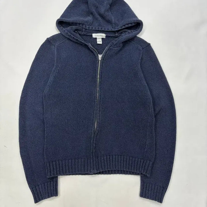 [BUNJANG] Calvin Klein Navy Blue Knit Hooded Zip-Up Jacket / CK 캘빈클라인 네이비 블루 니트 후드 집업 재킷