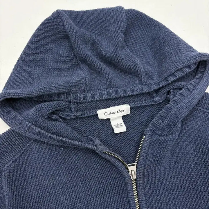 [BUNJANG] Calvin Klein Navy Blue Knit Hooded Zip-Up Jacket / CK 캘빈클라인 네이비 블루 니트 후드 집업 재킷