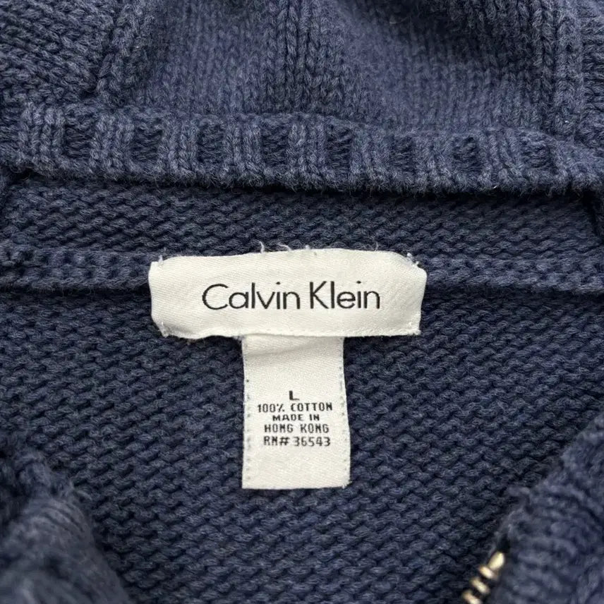 [BUNJANG] Calvin Klein Navy Blue Knit Hooded Zip-Up Jacket / CK 캘빈클라인 네이비 블루 니트 후드 집업 재킷