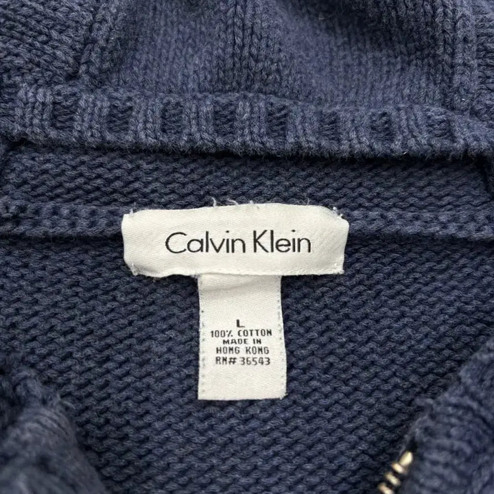 [BUNJANG] Calvin Klein Navy Blue Knit Hooded Zip-Up Jacket / CK 캘빈클라인 네이비 블루 니트 후드 집업 재킷