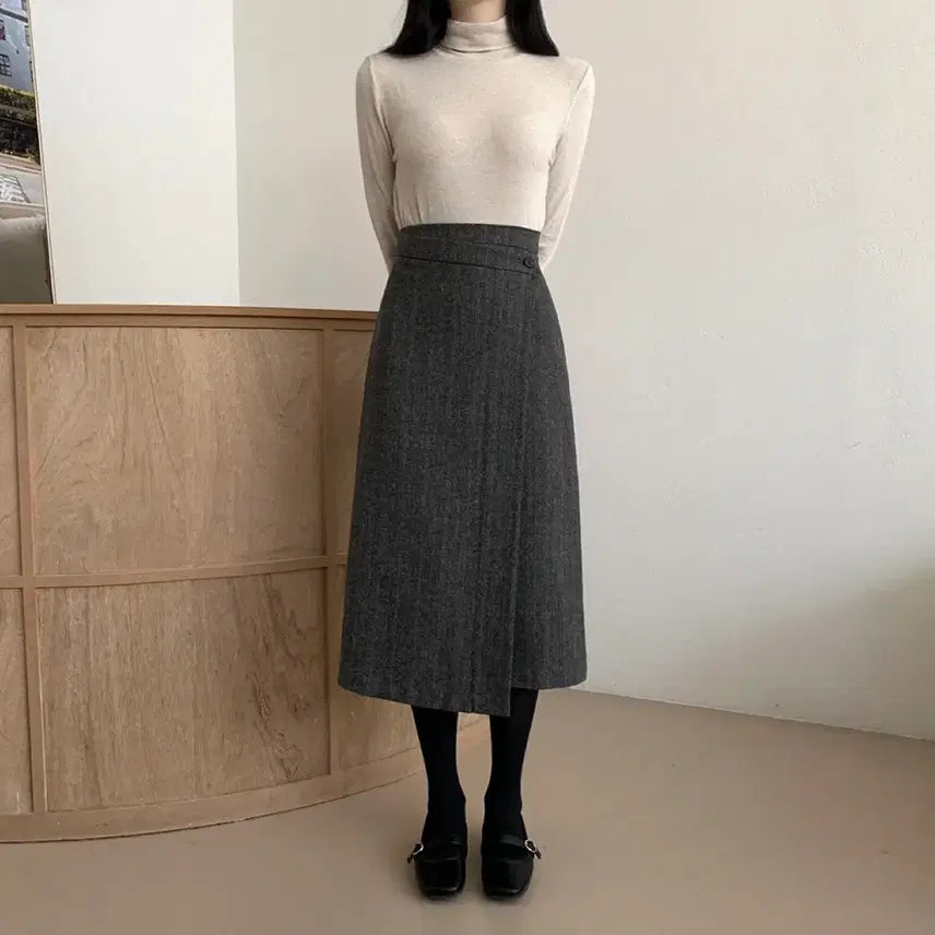[BUNJANG] Herringbone Wool Long Skirt / 헤링본 울 롱 스커트
