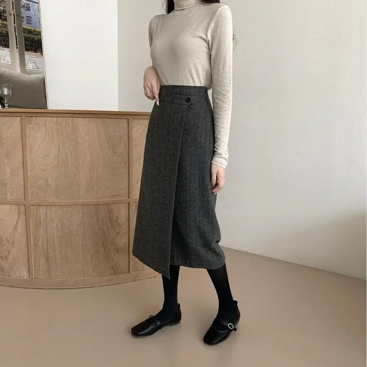 [BUNJANG] Herringbone Wool Long Skirt / 헤링본 울 롱 스커트