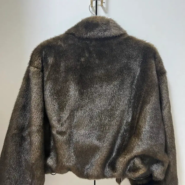 [BUNJANG] Insilence Brown Cropped Faux Fur Jacket / 인사일러스 퍼자켓
