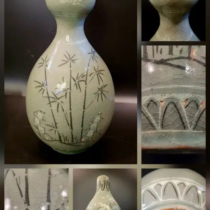 [BUNJANG] Celadon Inlaid Crane and Bamboo Vase / 청자 상감 운학 대죽문 호로병