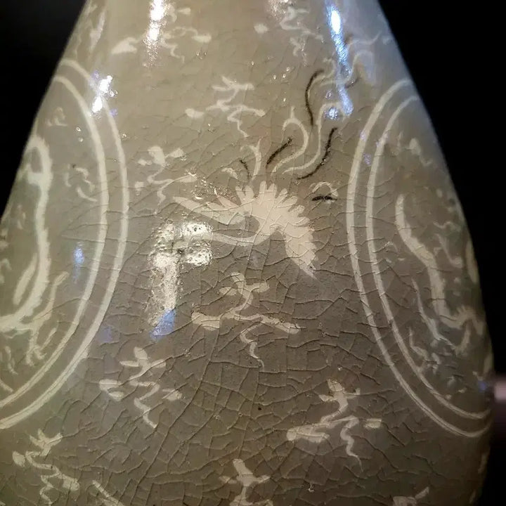 [BUNJANG] Goryeo Celadon Cloud Crane Pattern Pitcher / 고려 흑백상감 청자운학문 주병