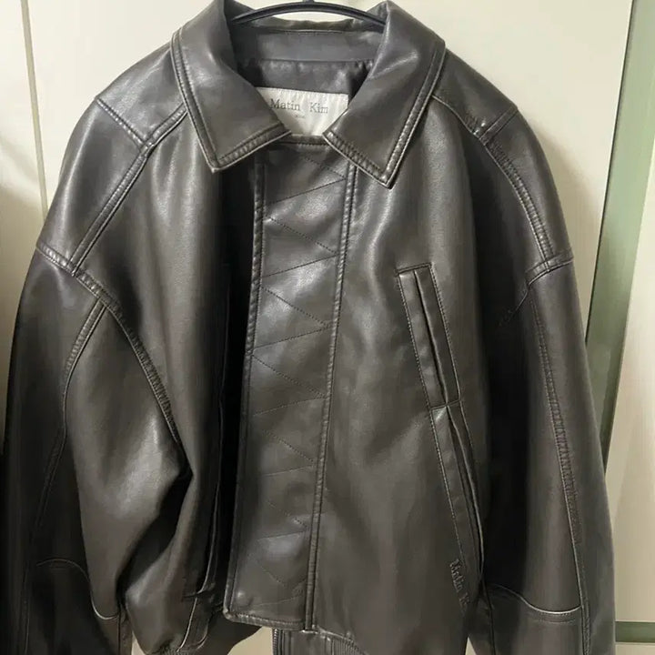 [BUNJANG] Matinkim Washed Leather Jacket (S) / 마뗑킴 백 프린팅 워시드 레더자켓 카키브라운(s)
