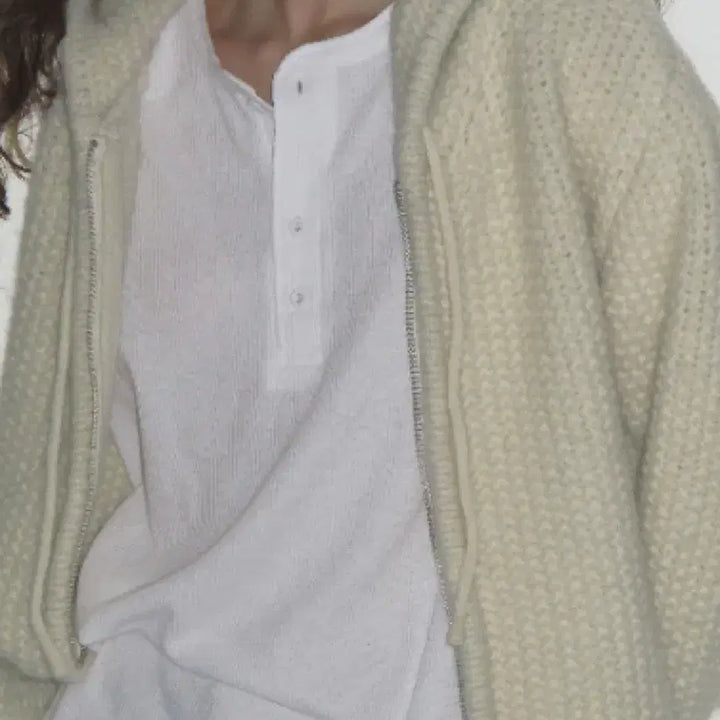 [BUNJANG] Ribbon Light Knit Hoodie Ivory / 리본빛 니트 후디(니트 후드 집업) 아이보리