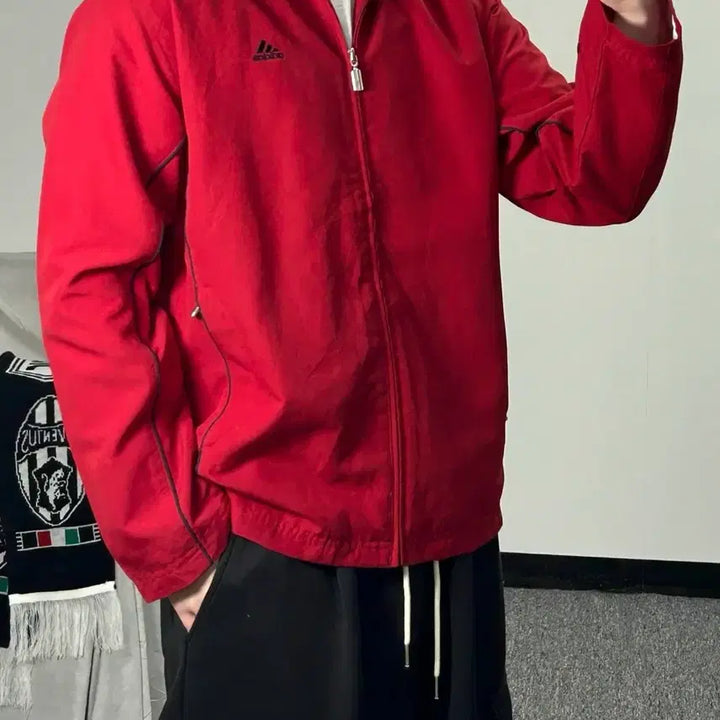 [BUNJANG] Adidas Old School Red Windbreaker Jacket / 아디다스 올드스쿨 레드 바람막이