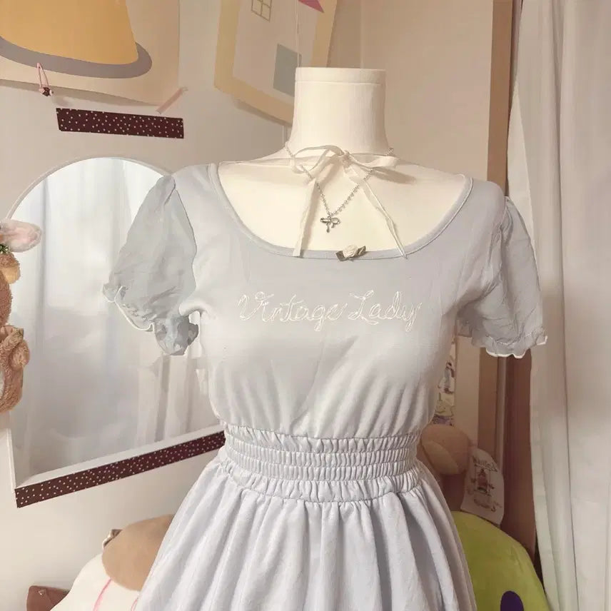 [BUNJANG] Ilbe Pale Gray Blue Ribbon Dress / 착샷O) 페일 그레이블루 리본 원피스 일브 페어리 갸루