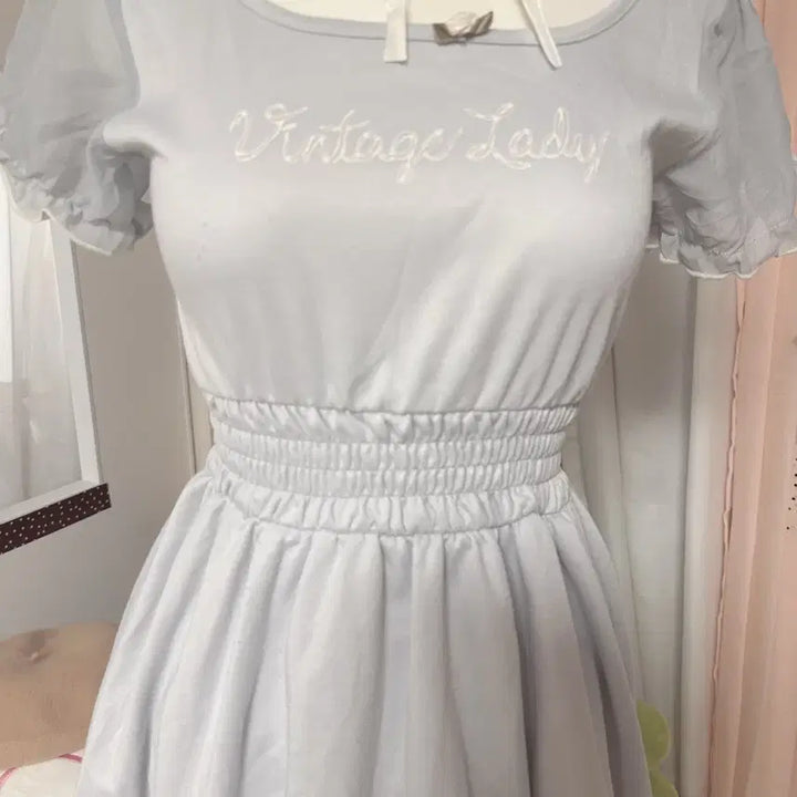 [BUNJANG] Ilbe Pale Gray Blue Ribbon Dress / 착샷O) 페일 그레이블루 리본 원피스 일브 페어리 갸루