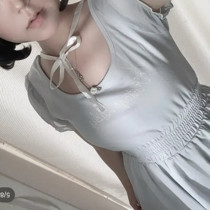 [BUNJANG] Ilbe Pale Gray Blue Ribbon Dress / 착샷O) 페일 그레이블루 리본 원피스 일브 페어리 갸루