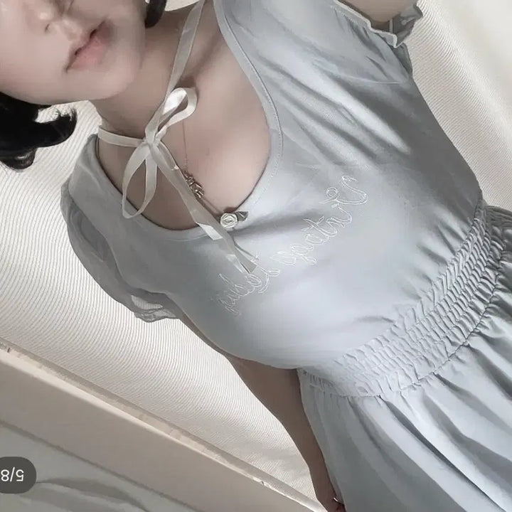 [BUNJANG] Ilbe Pale Gray Blue Ribbon Dress / 착샷O) 페일 그레이블루 리본 원피스 일브 페어리 갸루