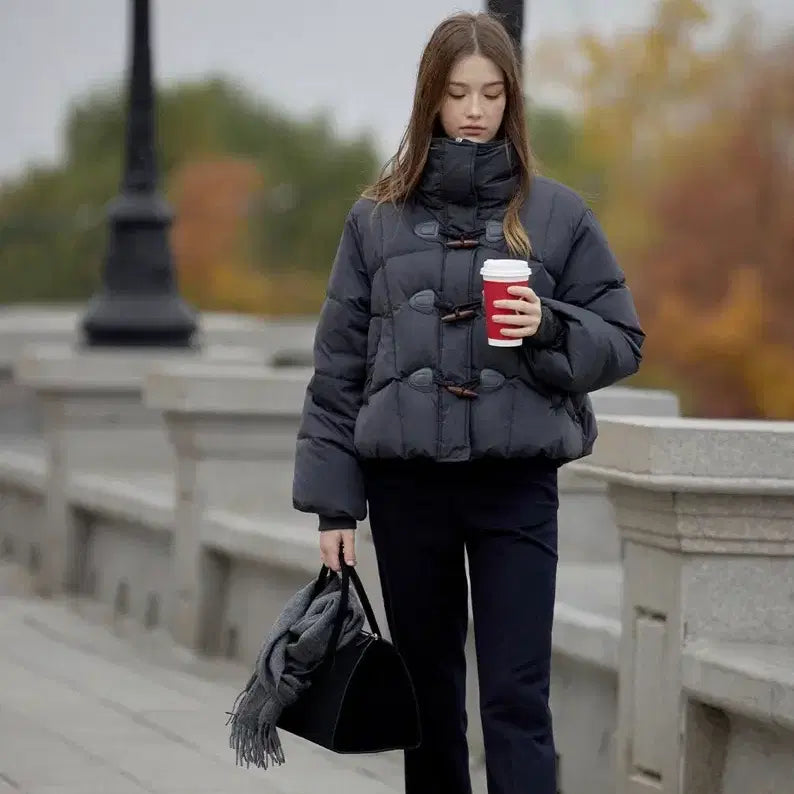 [BUNJANG] Reneena Duck Down Knit Collar Short Padded Jacket Black / 르니나 덕다운 니트카라 숏 기장 패딩 블랙