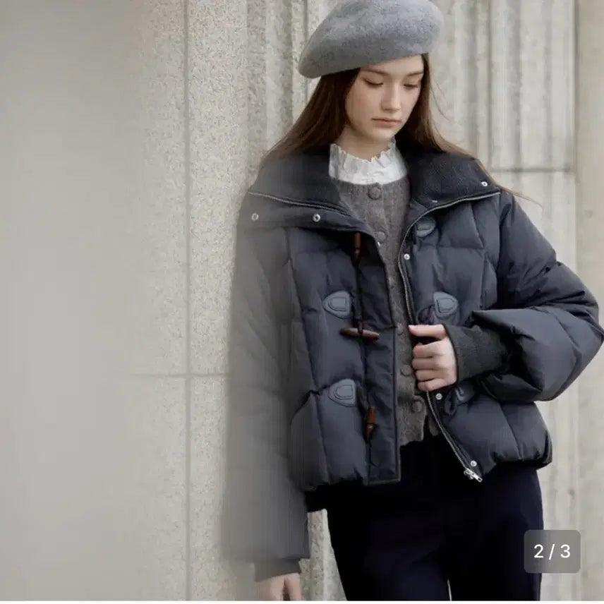 [BUNJANG] Reneena Duck Down Knit Collar Short Padded Jacket Black / 르니나 덕다운 니트카라 숏 기장 패딩 블랙