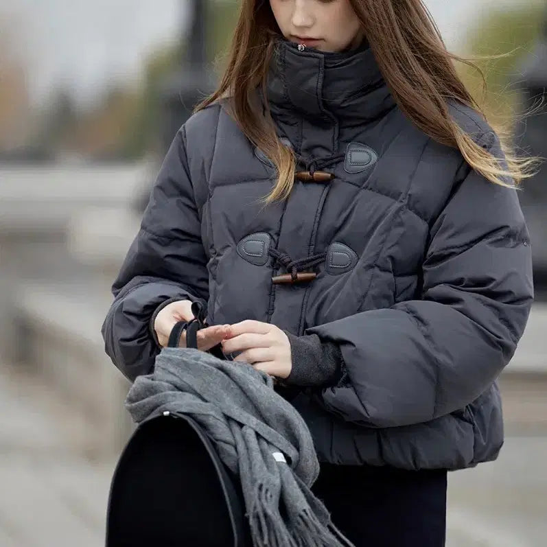 [BUNJANG] Reneena Duck Down Knit Collar Short Padded Jacket Black / 르니나 덕다운 니트카라 숏 기장 패딩 블랙