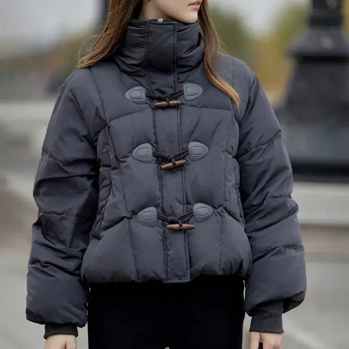 [BUNJANG] Reneena Duck Down Knit Collar Short Padded Jacket Black / 르니나 덕다운 니트카라 숏 기장 패딩 블랙