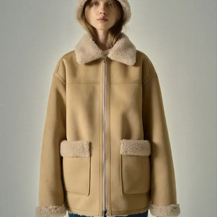 [BUNJANG] Unknown Facade Pattern Reversible Lambswool Half Mustang / 파사드패턴 램스울 리버시블 하프 무스탕 팝니다.