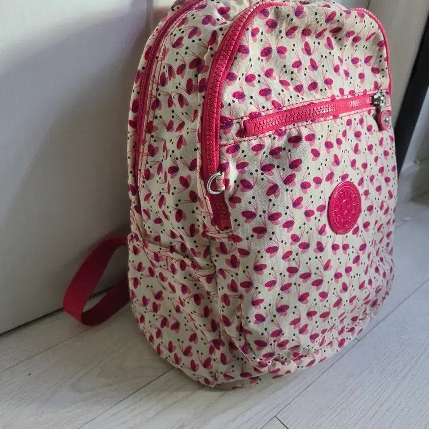 [BUNJANG] Kipling Floral Backpack / 키플링 꽃무늬 백팩 핑크 포인트
