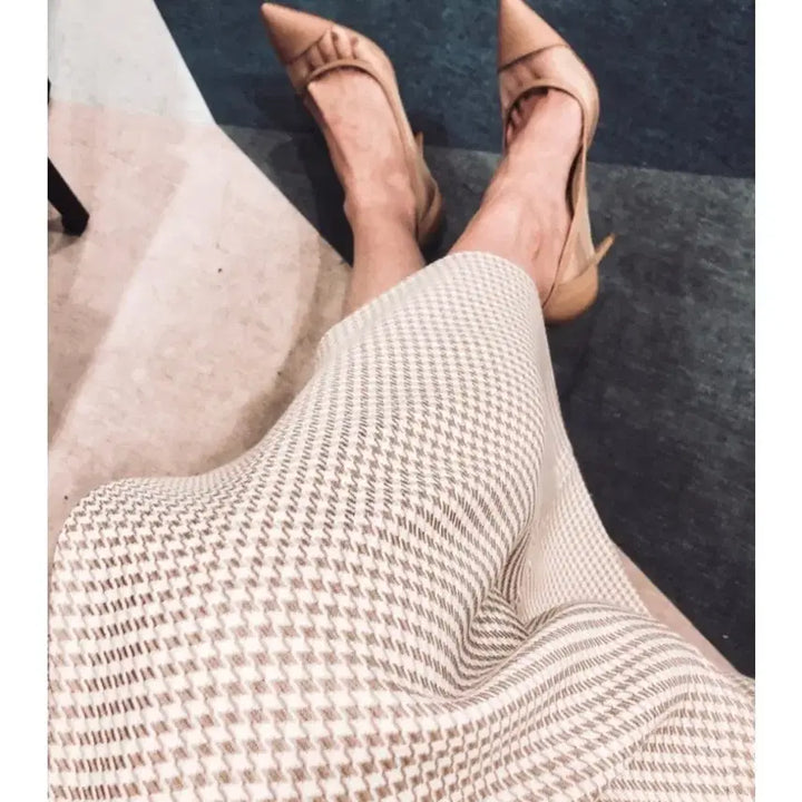 [BUNJANG] Blancshow Houndstooth Dress Beige S / 블랑쇼 하운드투스 드레스 원피스 베이지 s