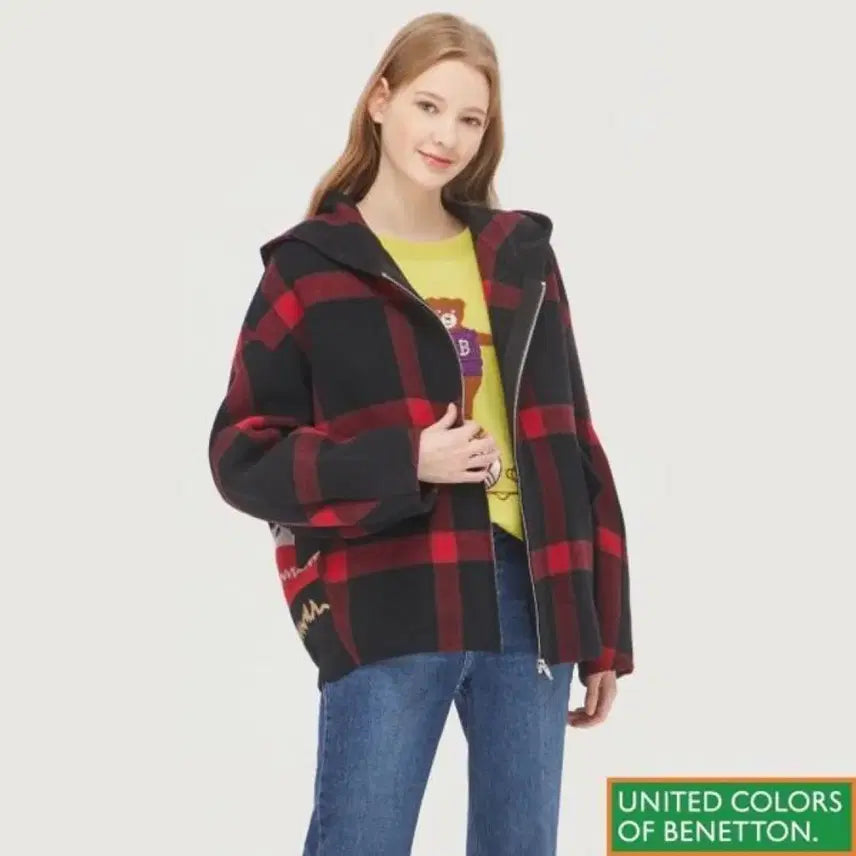 [BUNJANG] Benetton Alexander Checkered Hooded Handmade Coat / 베네통 21년 알렉산더 체크 후드 핸드메이드 코트 노르딕 에스닉