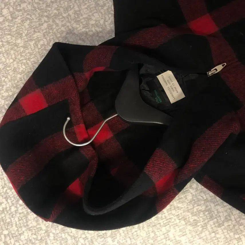 [BUNJANG] Benetton Alexander Checkered Hooded Handmade Coat / 베네통 21년 알렉산더 체크 후드 핸드메이드 코트 노르딕 에스닉