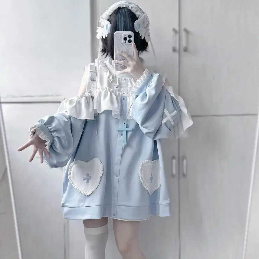 [BUNJANG] Frill Top, Shorts, and Leg Warmers Set / 지뢰계 양산형 프릴 상의+반바지+레그워머 세트