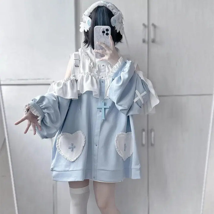 [BUNJANG] Frill Top, Shorts, and Leg Warmers Set / 지뢰계 양산형 프릴 상의+반바지+레그워머 세트