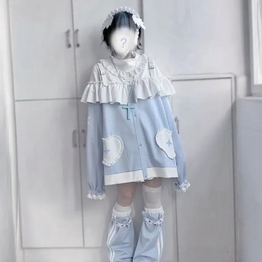 [BUNJANG] Frill Top, Shorts, and Leg Warmers Set / 지뢰계 양산형 프릴 상의+반바지+레그워머 세트