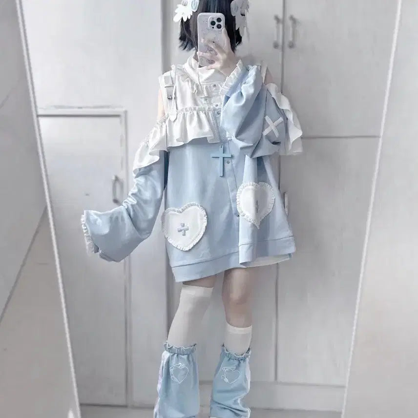 [BUNJANG] Frill Top, Shorts, and Leg Warmers Set / 지뢰계 양산형 프릴 상의+반바지+레그워머 세트