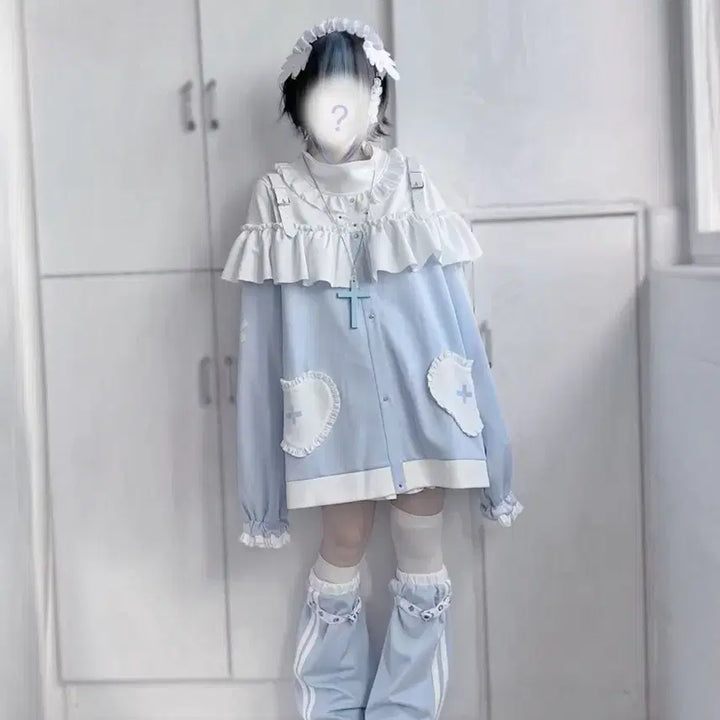 [BUNJANG] Frill Top, Shorts, and Leg Warmers Set / 지뢰계 양산형 프릴 상의+반바지+레그워머 세트