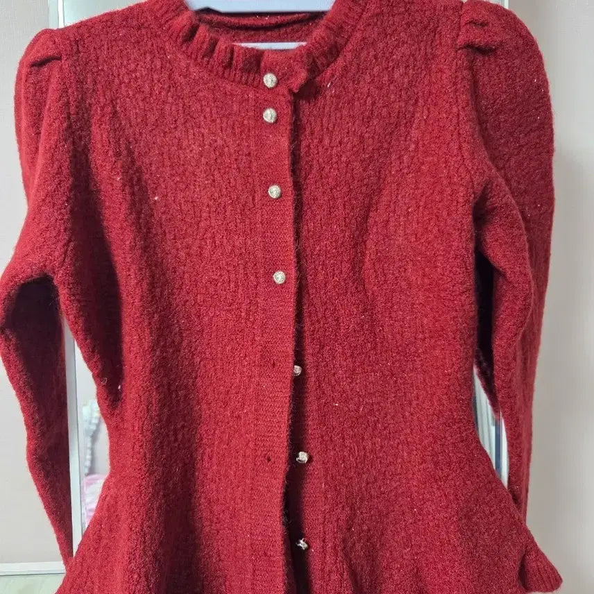 [BUNJANG] Red Pearl Button Knit Cardigan / (새상품)레드 펄 버튼 니트 가디건