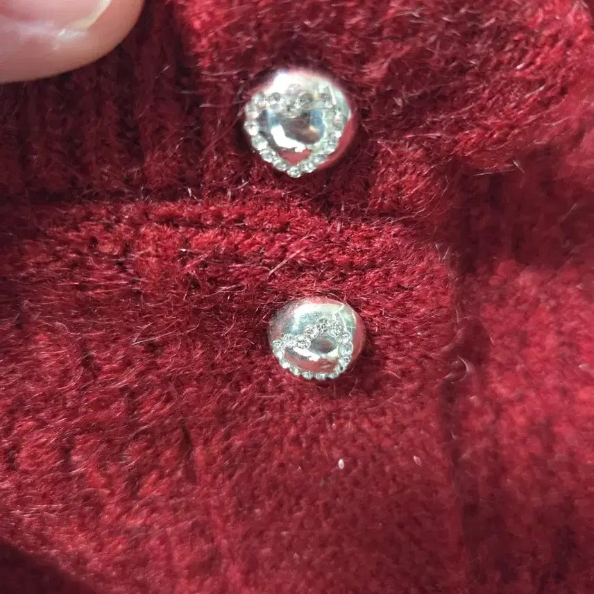 [BUNJANG] Red Pearl Button Knit Cardigan / (새상품)레드 펄 버튼 니트 가디건