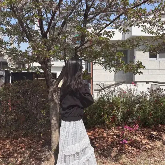 [BUNJANG] LAP Lace Ruffle Long Skirt - White / LAP 레이스 캉캉 롱 스커트 화이트