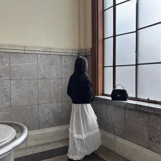 [BUNJANG] LAP Lace Ruffle Long Skirt - White / LAP 레이스 캉캉 롱 스커트 화이트