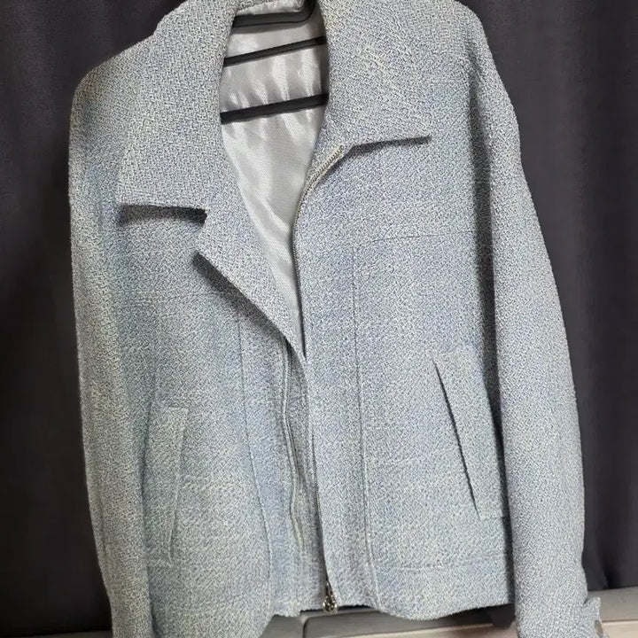 [BUNJANG] Solid Homme Blue Tweed Zip-Up Jacket (Size 48) / 솔리드옴므 블루 트위드 집업 자켓48 사이즈
