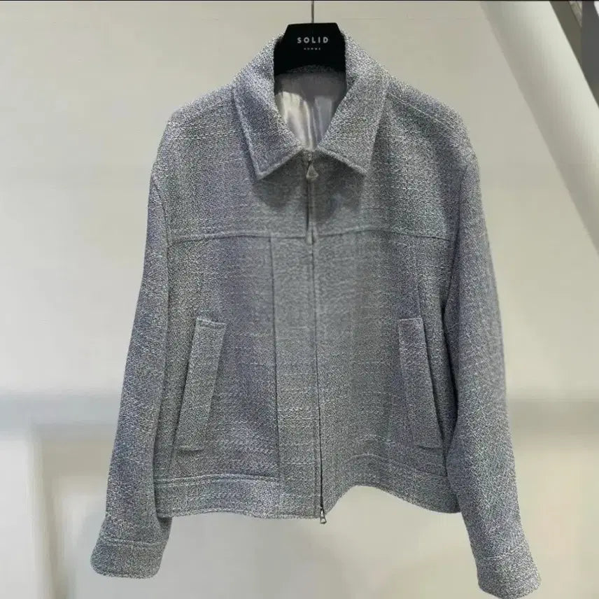 [BUNJANG] Solid Homme Blue Tweed Zip-Up Jacket (Size 48) / 솔리드옴므 블루 트위드 집업 자켓48 사이즈