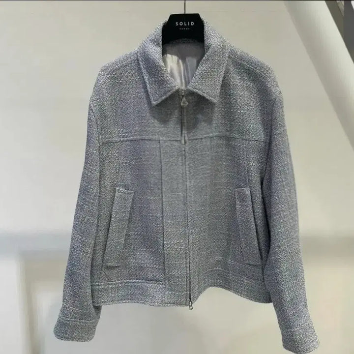 [BUNJANG] Solid Homme Blue Tweed Zip-Up Jacket (Size 48) / 솔리드옴므 블루 트위드 집업 자켓48 사이즈
