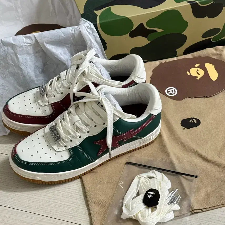 [BUNJANG] BAPE x END. Bapesta Green Burgundy Sneakers / [250/US 7] 베이프 X 엔드 콜라보 베이프스타 그린 버건디