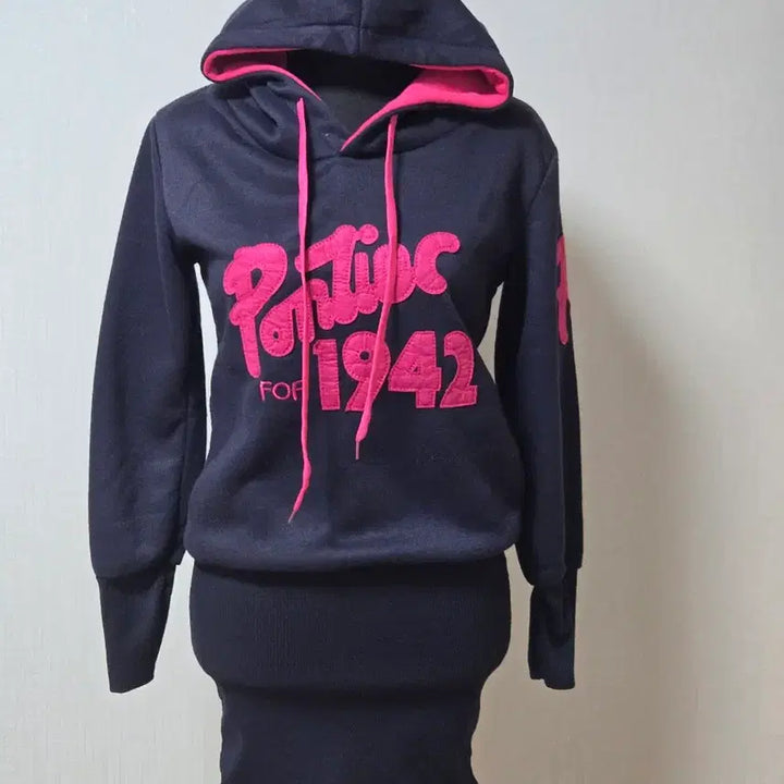 [BUNJANG] Mini Dress Navy / 기모 후드 미니 원피스 네이비 핫핑크포인트 슬립핏